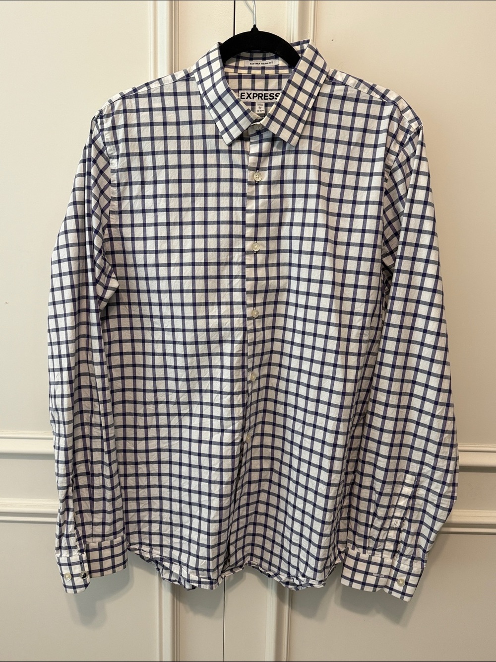 Express Men’s Deep Purple and White Windowpane Dress Shirt